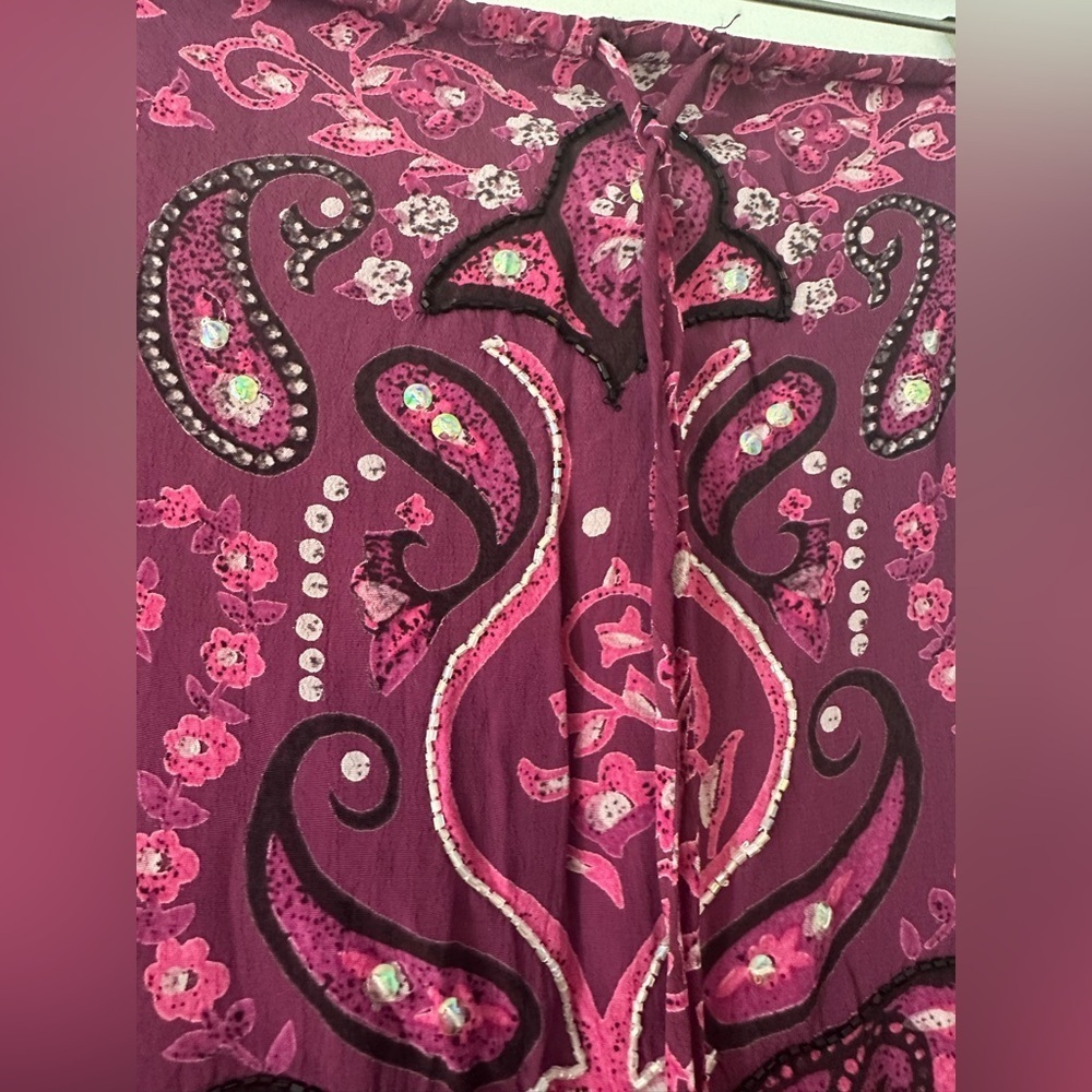 VTG Angie 90s Y2K Midi Womens M Skirt Embellished Beaded Side Slits Paisley Tie - Picture 5 of 5